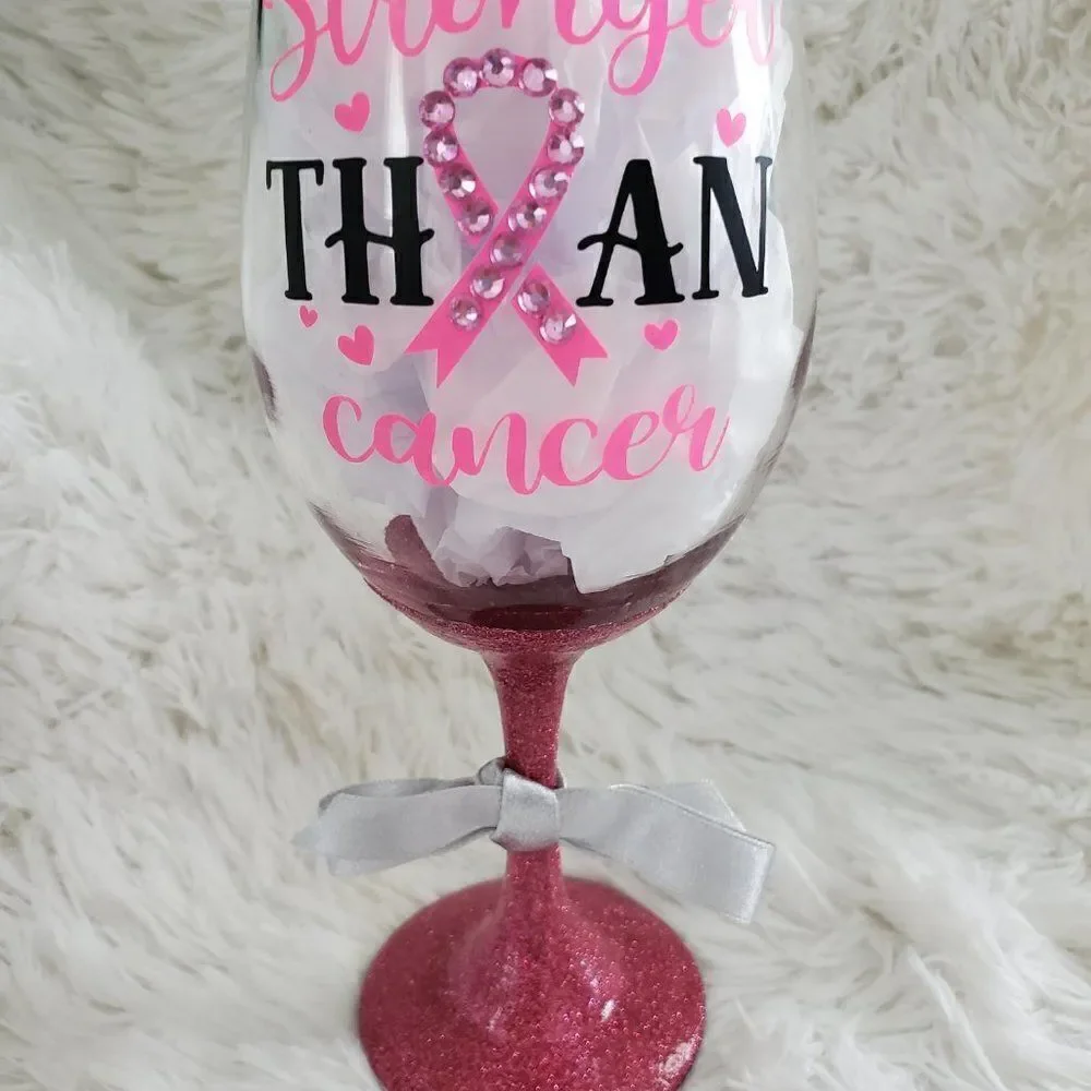 Breast Cancer Wine Glass, Pink Rhinestone Tumbler